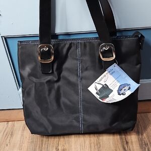 Overland Women's Black Laptop Ready Tote Bag with Silver Buckles